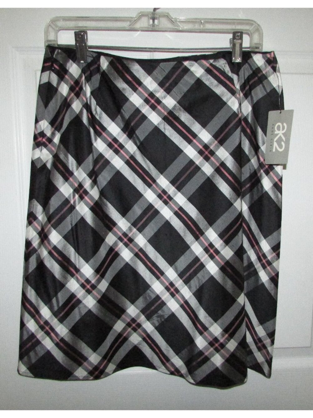 ANNE KLEIN Plaid Silk A-Line Skirt - Sz 10 - NEW